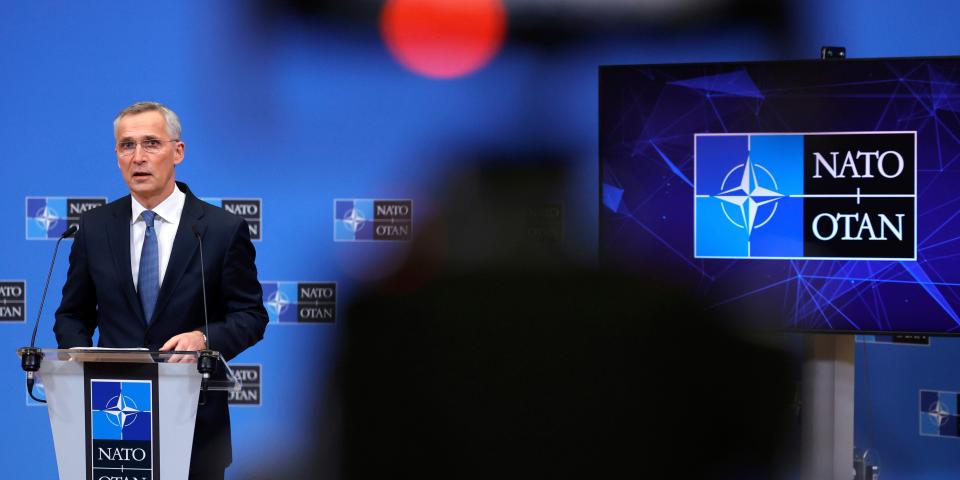 NATO Secretary General Jens Stoltenberg speaks during a press conference.