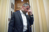 Michael Fanone, a Washington Metropolitan Police Department officer who was attacked and beaten during the Jan. 6, attack on the Capitol, leaves a meeting with House Minority Leader Kevin McCarthy, R-Calif., at the Capitol in Washington, Friday, June 25, 2021. House Speaker Nancy Pelosi announced Thursday she's creating a special committee to investigate the attack by a mob of Trump supporters who sought to interrupt the certification of Joe Biden's presidential election victory. (AP Photo/J. Scott Applewhite)