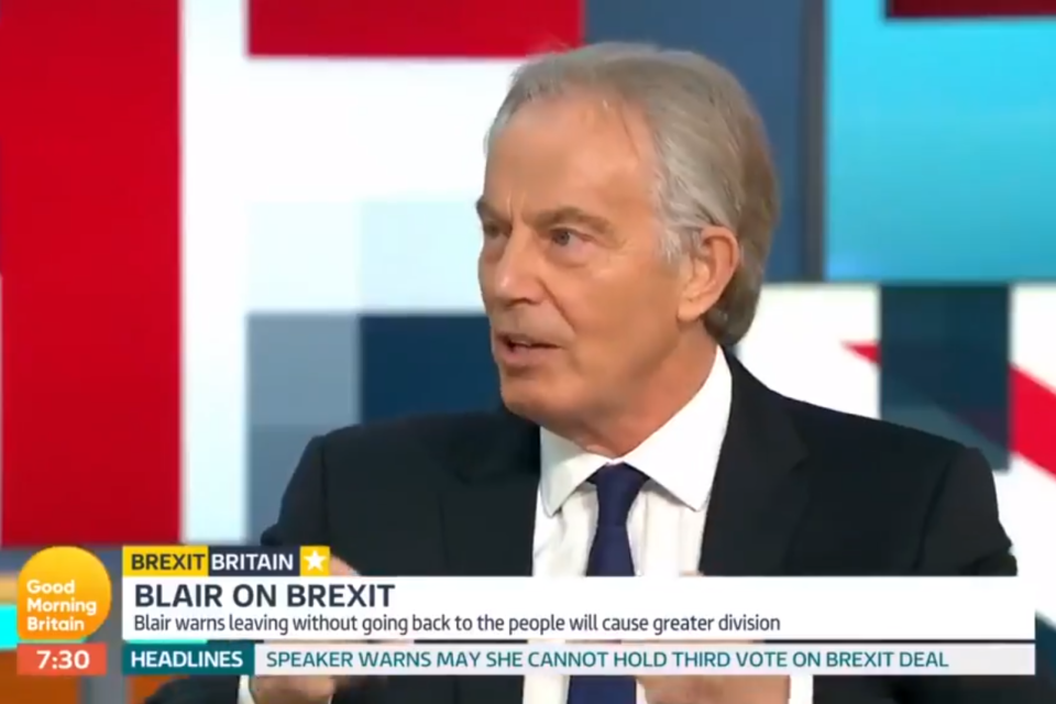 Tony Blair renewed his call for a People's Vote on Good Morning Britain (ITV)