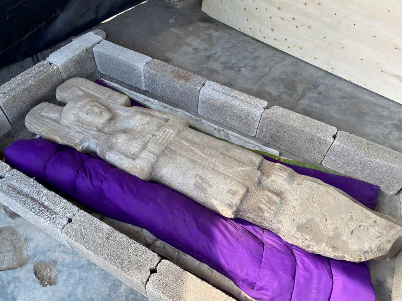 A more than 500-year-old life-size statue that represents an elite woman, possibly a queen, from the Huastec civilization is pictured in Alamo Temapache