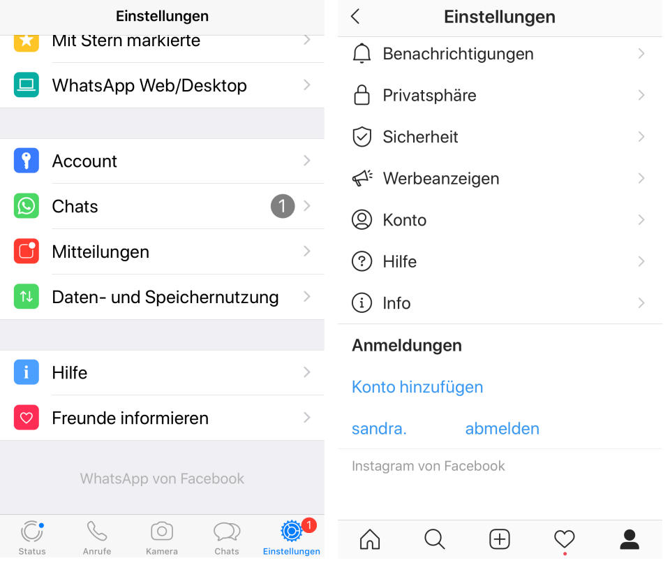 Unter den Einstellungen von WhatsApp und Instagram wird der Namenszusatz bereits angezeigt. (Bild: Screenshot Yahoo)