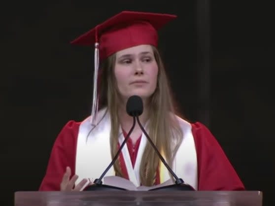 <p>Paxton Smith, the valedictorian of Lake Highlands High School in Texas, gives a speech about the state’s restrictive abortion laws during her commencement</p> (YouTube screengrab)