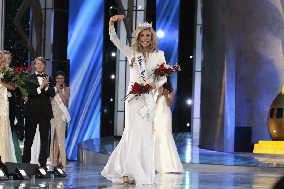 <p>Kira Kazantsev was prepared with a white evening look that matched her Miss America sash. Fun fact: She was the third Miss New York in a row to be crowned winner.</p>