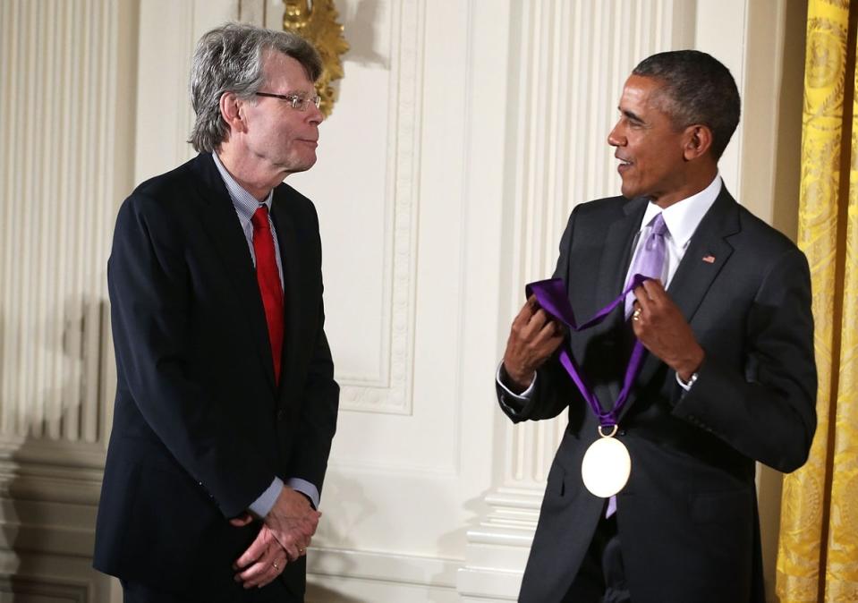 Stephen King is awarded the National Medal of Arts by Barack Obama in 2014 (Getty)
