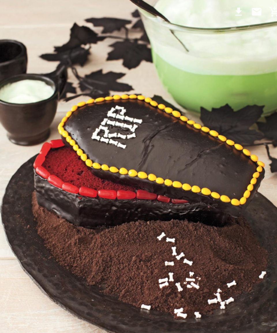 <p>A frighteningly good cake, your guests will love the combo of red velvet cake and licorice candy.</p><p>Get the <a href="https://www.womansday.com/food-recipes/food-drinks/recipes/a11307/coffin-cake-recipe-122711/" rel="nofollow noopener" target="_blank" data-ylk="slk:Coffin Cake recipe;elm:context_link;itc:0;sec:content-canvas" class="link "><strong>Coffin Cake recipe</strong></a>.</p>