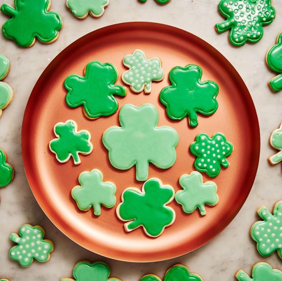 <p>The hardest thing about this sugar cookie recipe is deciding whether you want to use <a href="https://www.goodhousekeeping.com/food-recipes/a28565256/royal-icing-recipe/" rel="nofollow noopener" target="_blank" data-ylk="slk:royal icing;elm:context_link;itc:0;sec:content-canvas" class="link ">royal icing </a>or buttercream frosting. </p><p>Get the <strong><a href="https://www.delish.com/cooking/recipe-ideas/a30877659/st-patricks-day-cookie-recipe/" rel="nofollow noopener" target="_blank" data-ylk="slk:Shamrock Sugar Cookies recipe;elm:context_link;itc:0;sec:content-canvas" class="link ">Shamrock Sugar Cookies recipe</a> </strong>from Delish.  </p>