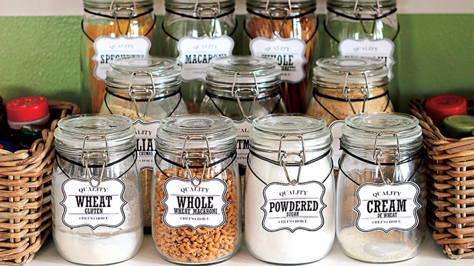 food in glass mason jars