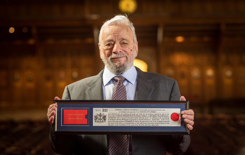 Composer and lyricist Stephen Sondheim receives the Freedom of the City of London on September 27, 2018 in London, England<span class="copyright">Tim P. Whitby—Getty Images—</span>