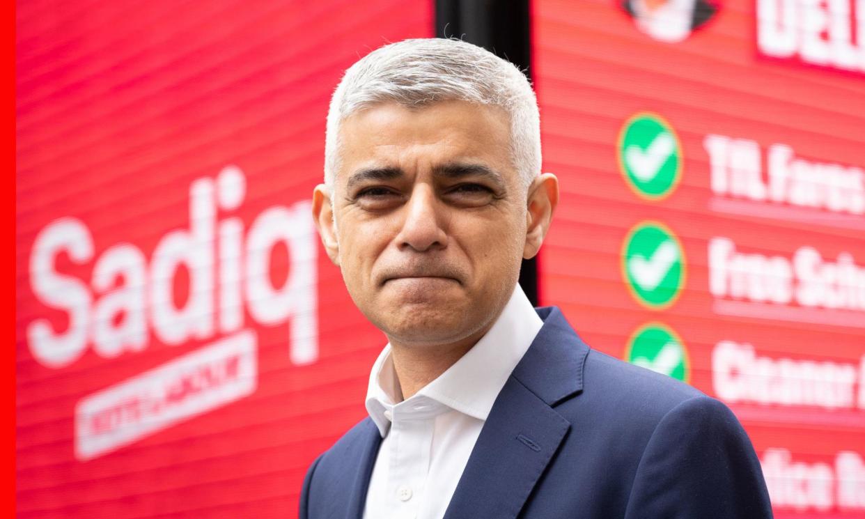 <span>Sadiq Khan at the launch of a poster campaign for the London mayoral election, 2024.</span><span>Photograph: Stefan Rousseau/PA</span>