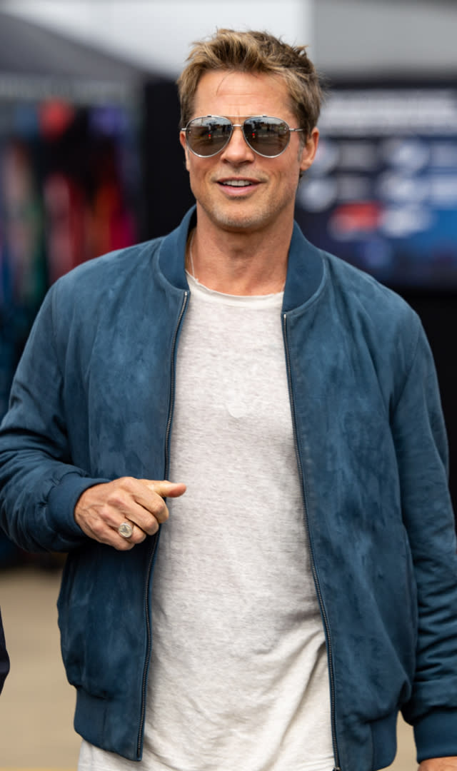 NORTHAMPTON, UNITED KINGDOM – JULY 06: American actor and star of a new Apple movie about Formula 1 Brad Pitt leaves the paddock during previews ahead of the F1 Grand Prix of Great Britain at Silverstone Circuit on July 6, 2023 in Northampton, United Kingdom. <em>Photo by Kym Illman/Getty Images.</em>
