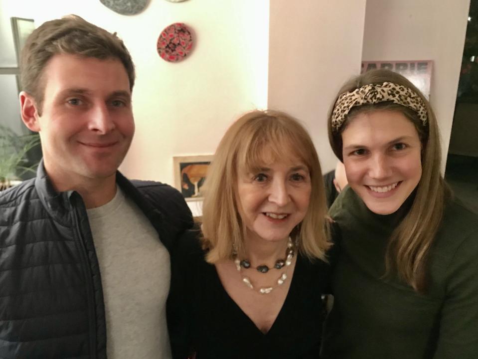 Author Sheila Weller with son Jon Kelly and daughter-in-law Rebecca Sinn Kelly on Nov. 12, 2019, in New York City.