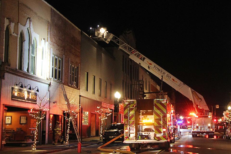 Ashland firefighters used "Tower 50" to evacuate patrons from Uniontown Brewing Co. and Linder's Sports Bar & Grill when fire was reported in a nearby building in the 30 block of West Main Street in March of 2022.