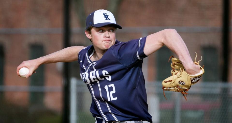 South Kingstown pitcher Ben Brutti delivers against Central HS back in April. On Friday, he was named the Gatorade RI Baseball Player of the Year.