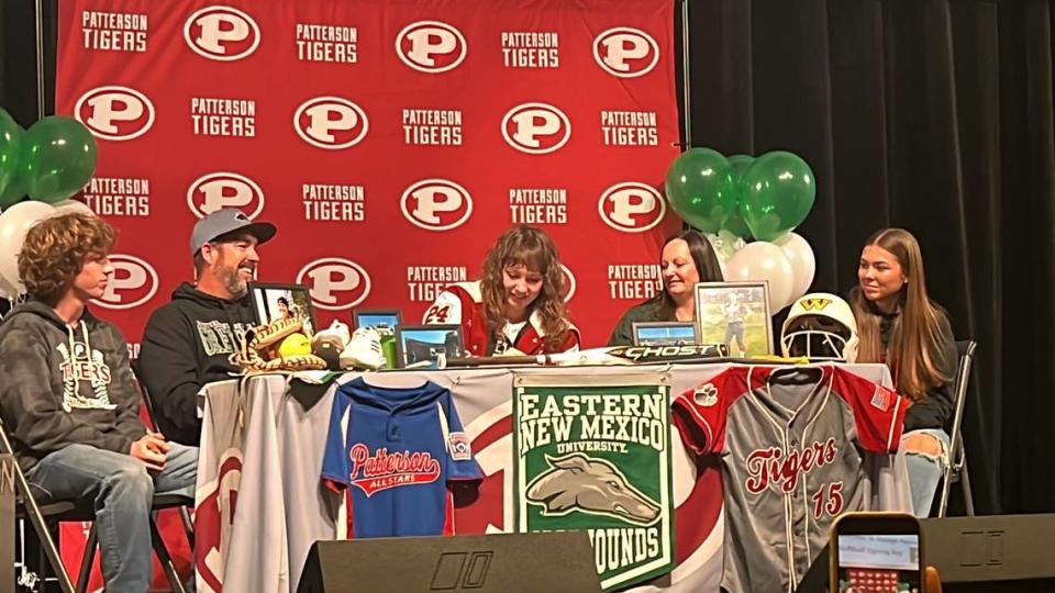 Patterson softball player Haleigh Pearce signed with NCAA Division II Eastern New Mexico University on Friday, Feb. 2. She was the first athlete to sign in the school’s new Performing Arts Center Quinton Hamilton/qhamilton@modbee.com