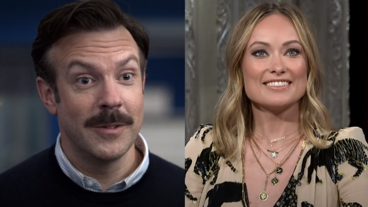  jason sudeikis on ted lasso and olivia wilde on the late show with stephen colbert interview  