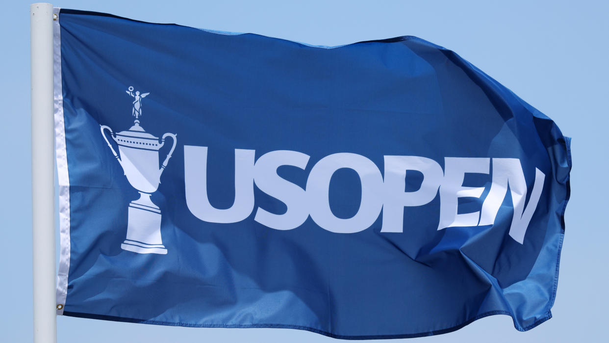  A large US Open blue flag blows in the wind 