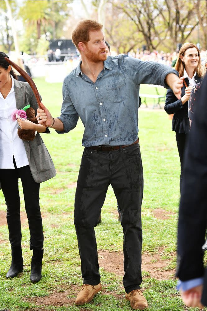 Prince Harry was shown how to throw a bomerrang