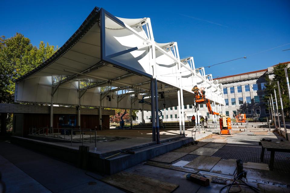 Construction is finishing up on the new home for MSU's Tent Theatre, the John Goodman Amphitheatre, on Monday, Oct. 17, 2022. A public open house is scheduled for 2-4 p.m. Sunday, Oct. 23 for those wishing to see the amphitheatre.