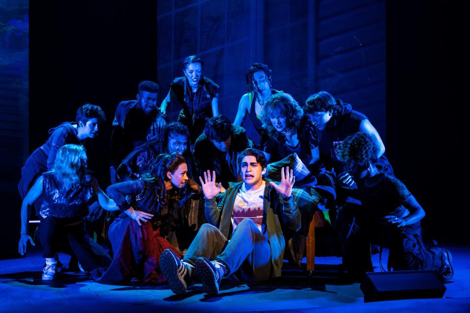 Dillon Klena surrounded by the company of the national tour of “Jagged Little Pill.”