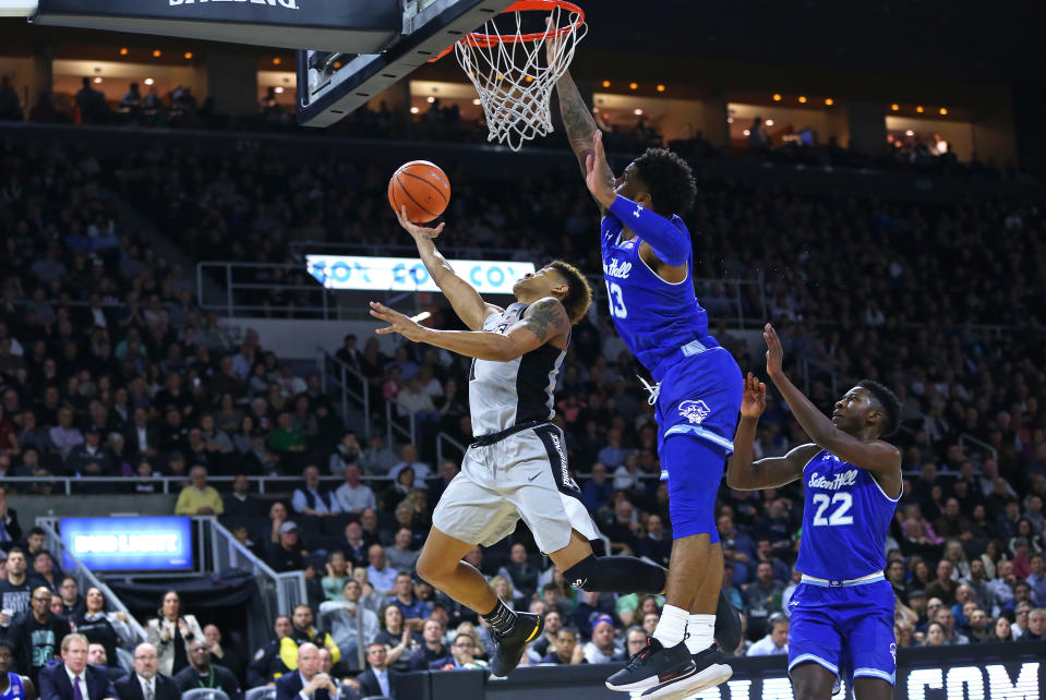 The Seton Hall vs. Providence game was postponed in the second half due to floor condensation. (Photo by M. Anthony Nesmith/Icon Sportswire via Getty Images)