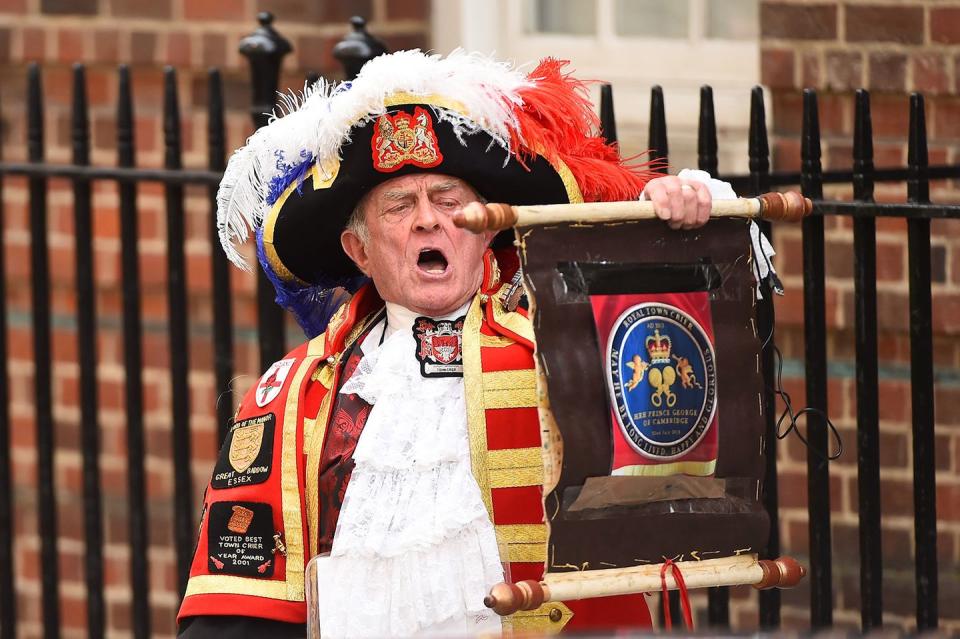 The birth is announced by an unofficial town crier.