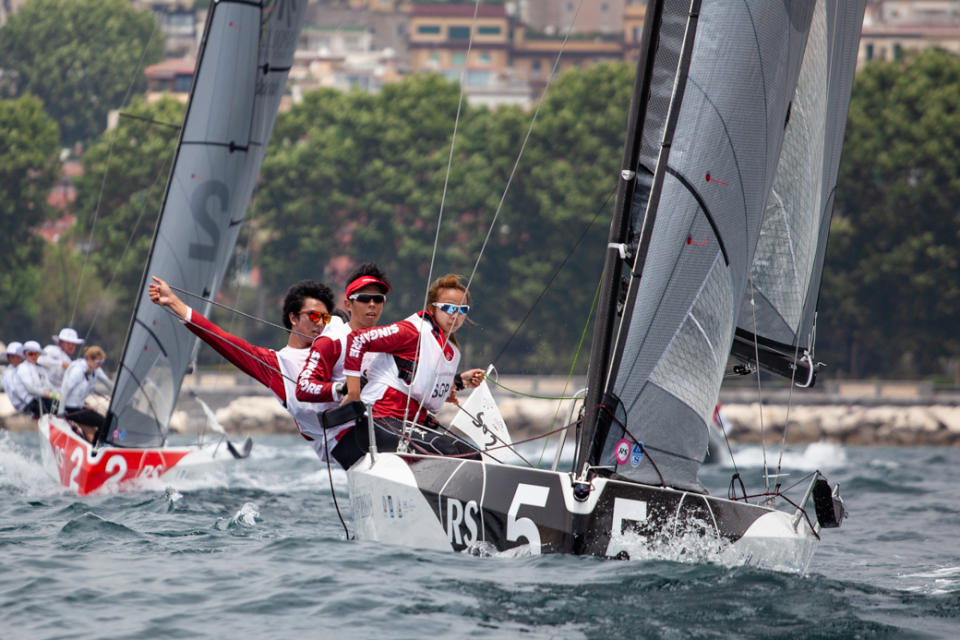 The bronze-winning Singapore sailing team in action at the 2019 World University Games. (PHOTO: International University Sports Federation)