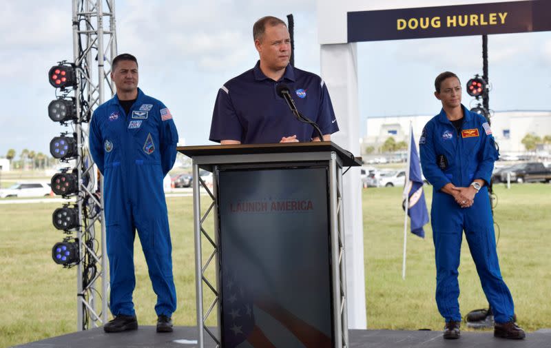 Prelaunch briefing for SpaceX Crew Dragon spacecraft in Cape Canaveral