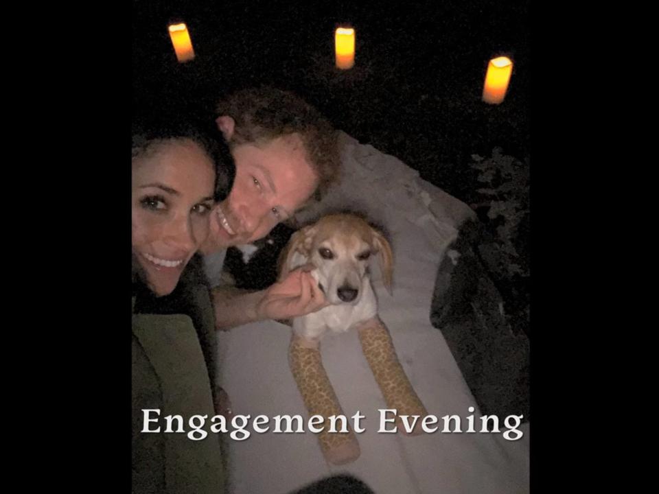 Meghan Markle, Prince Harry, and their beagle Guy in the Netflix docuseries "Harry & Meghan."