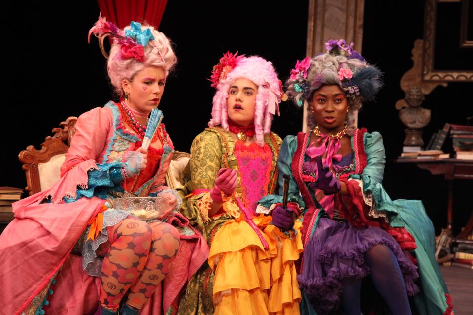 Wig designer Michelle Hart said she was able to use an avant garde style for the wigs worn by the cast of the FSU/Asolo Conservatory’s 2022 production of “The Learned Ladies.” From left, Erin O’Connor, Macaria Chaparro Martinez and Imani Lee Willliams