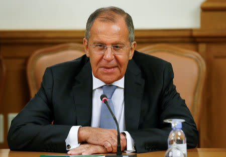 Russian Foreign Minister Sergei Lavrov attends a meeting with his counterpart from Mozambique Jose Pacheco in Moscow, Russia May 28, 2018. REUTERS/Sergei Karpukhin