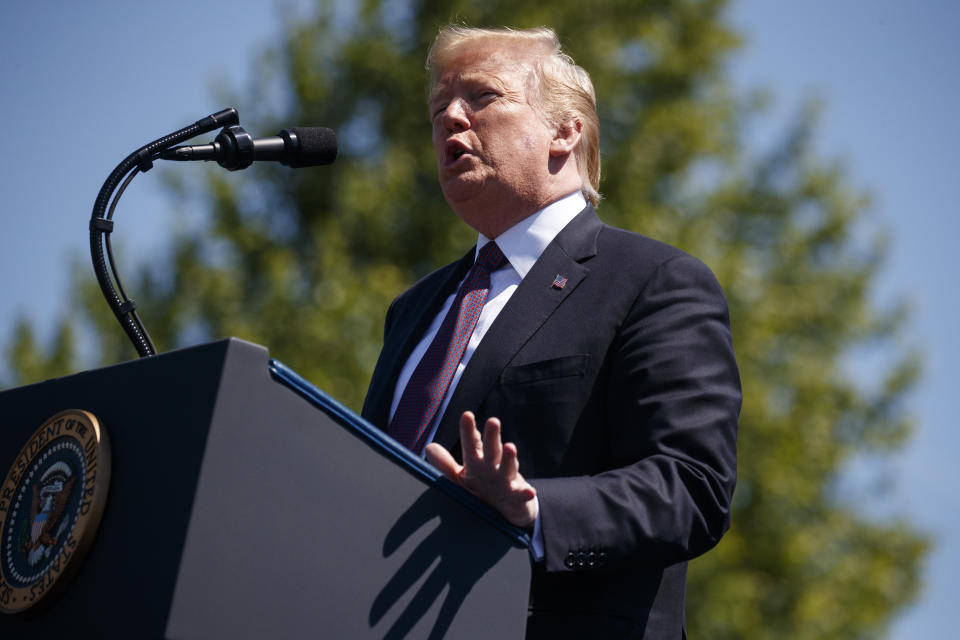 President Donald Trump speaks at the 38th Annual National Peace Officers' Memorial Service at the U.S. Capitol, Wednesday, May 15, 2019, in Washington. (AP Photo/Evan Vucci)