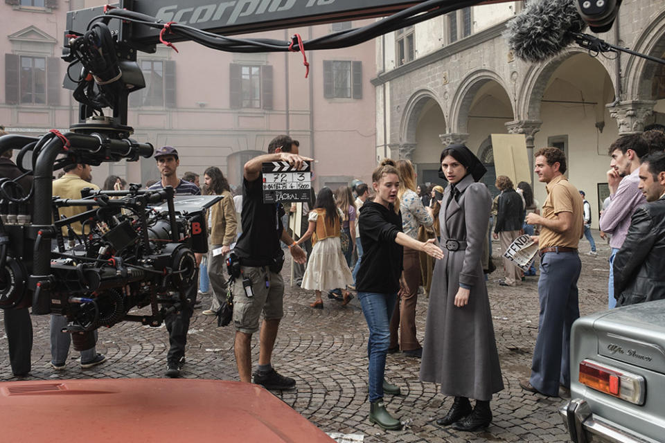 (L-R) Director Arkasha Stevenson and Nell Tiger Free as Margaret on the set of 20th Century Studios' THE FIRST OMEN.