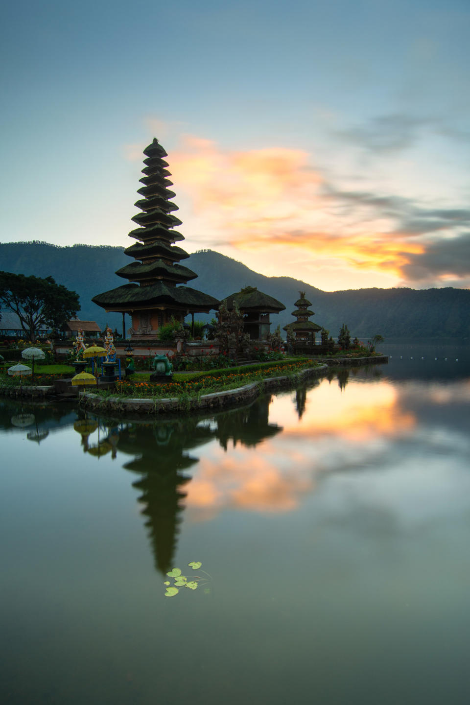 Sunrise over a temple in Northern Bali