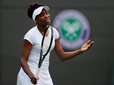 Britain Tennis - Wimbledon - All England Lawn Tennis & Croquet Club, Wimbledon, England - 27/6/16 USA's Venus Williams reacts during her match against Croatia's Donna Vekic REUTERS/Andrew Couldridge