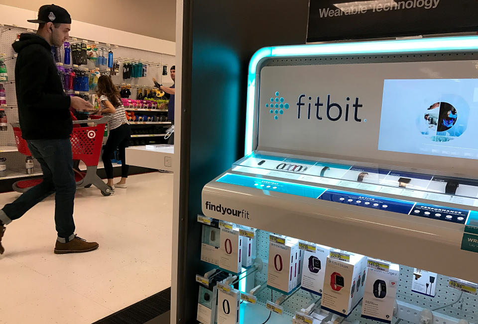 LOS ANGELES, CA - JANUARY 30:  The Fitbit logo is displayed at a Target store on January 30, 2017 in Los Angeles, California. Fitbit announced that it will lay off 110 employees, or 6 percent of its workforce, after anticipating lower-than-expected fourth-quarter earnings.  (Photo by Justin Sullivan/Getty Images)