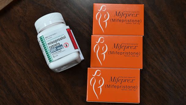 PHOTO: Mifepristone (Mifeprex) and Misoprostol, the two drugs used in a medication abortion, are seen at the Women's Reproductive Clinic in Santa Teresa, N.M. (Robyn Beck/AFP via Getty Images)