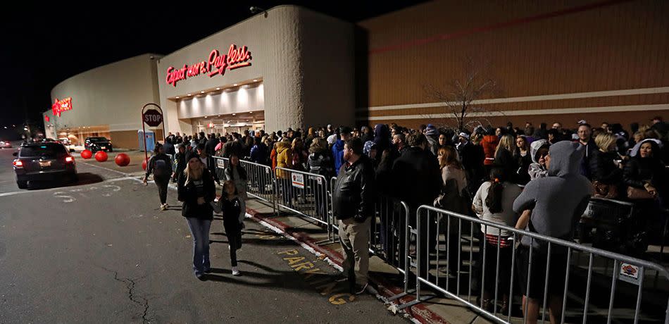 Shoppers stand in line waiting for Target to open for "Black Friday" deals