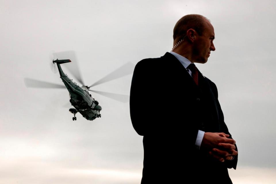 PHOTO: A Secret Service Agent looks on as U.S. President Joe Biden takes off in Marine One from the South Lawn of the White House on Jan. 18, 2024, in Washington. (Samuel Corum/Getty Images)