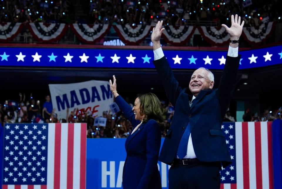 Tim Walz pulls no punches in first speech as Harris’s running mate at