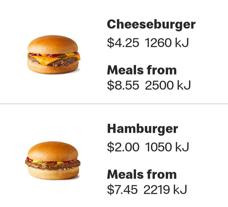 Fast-food giant McDonald's responds after a Redditor pointed out the $2.25 price discrepancy between its hamburger and cheeseburger. Credit: Reddit 