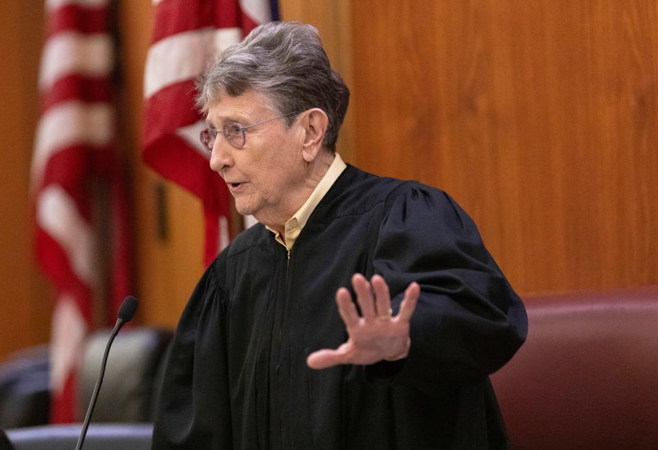 Judge Jean Toal talks to the court during the Alex Murdaugh jury-tampering hearing at the Richland County Judicial Center, Monday, Jan. 29, 2024, in Columbia, S.C. (Andrew J. Whitaker/The Post And Courier via AP, Pool)