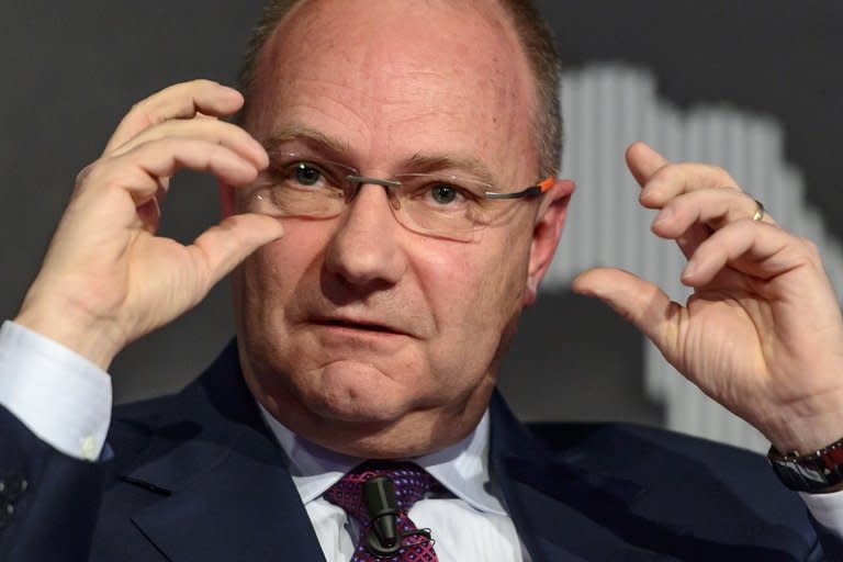 AngloGold Ashanti boss Mark Cutifani answers questions during a press conference in Geneva, on November 21, 2012. Cutifani will take the helm of Anglo American at the start of April 2013. The mining giant has posted an annual net loss of $1.49 billion (1.11 billion euros) after taking a $4.6-billion hit on the value of its Minas-Rio iron-ore project in Brazil and platinum assets