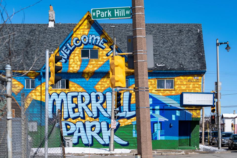 A house painted with "Welcome to Merrill Park" on Saturday March 23, 2024 at in Milwaukee, Wis.