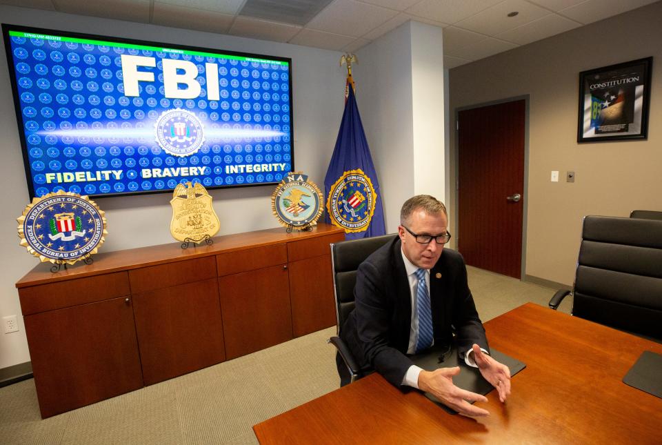 El Paso FBI Special Agent in Charge Jeffrey R. Downey speaks about a variety of topics on Aug. 8 during an interview at the FBI offices in El Paso as he prepares to depart for an assignment in Washington, D.C.