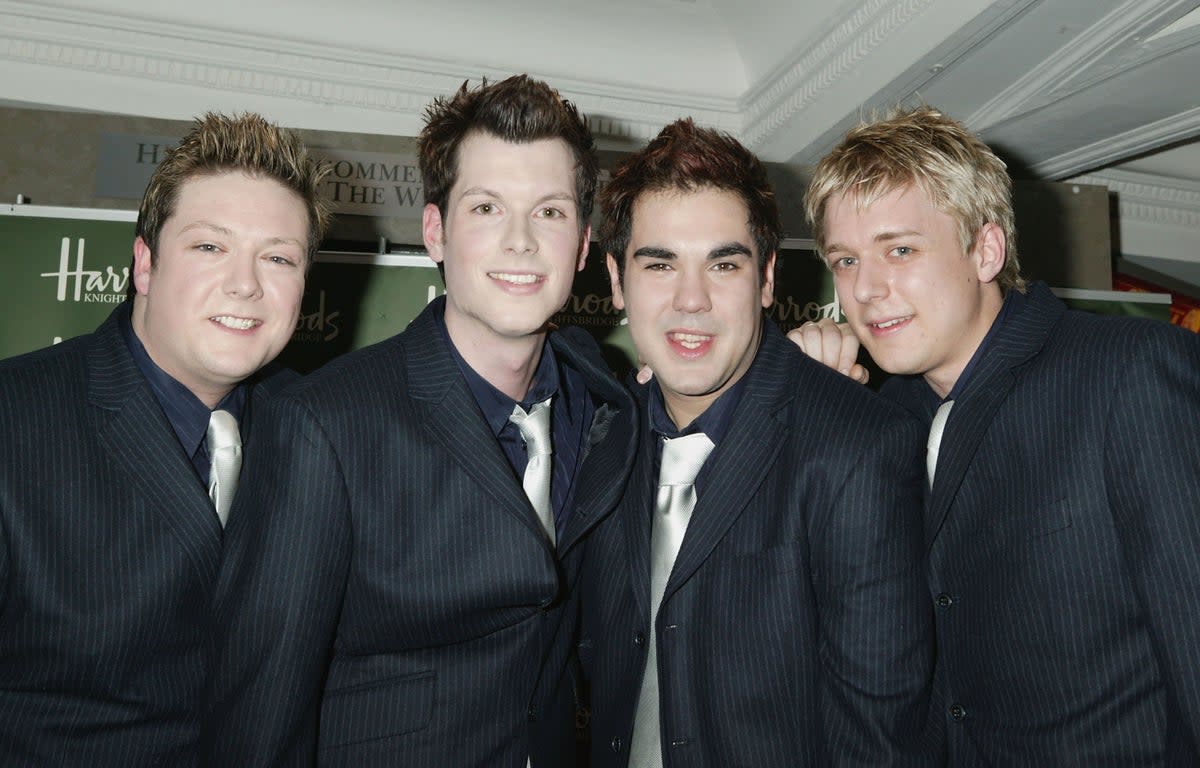 Matt Stiff, Michael Christie, Ben Thapa and Jon Ansellt of G4 pictured before performing at Harrods, London in 2005 (Getty Images)