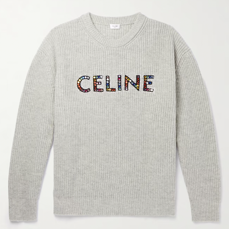 Crystal-Embellished Logo-Appliquéd Wool Sweater