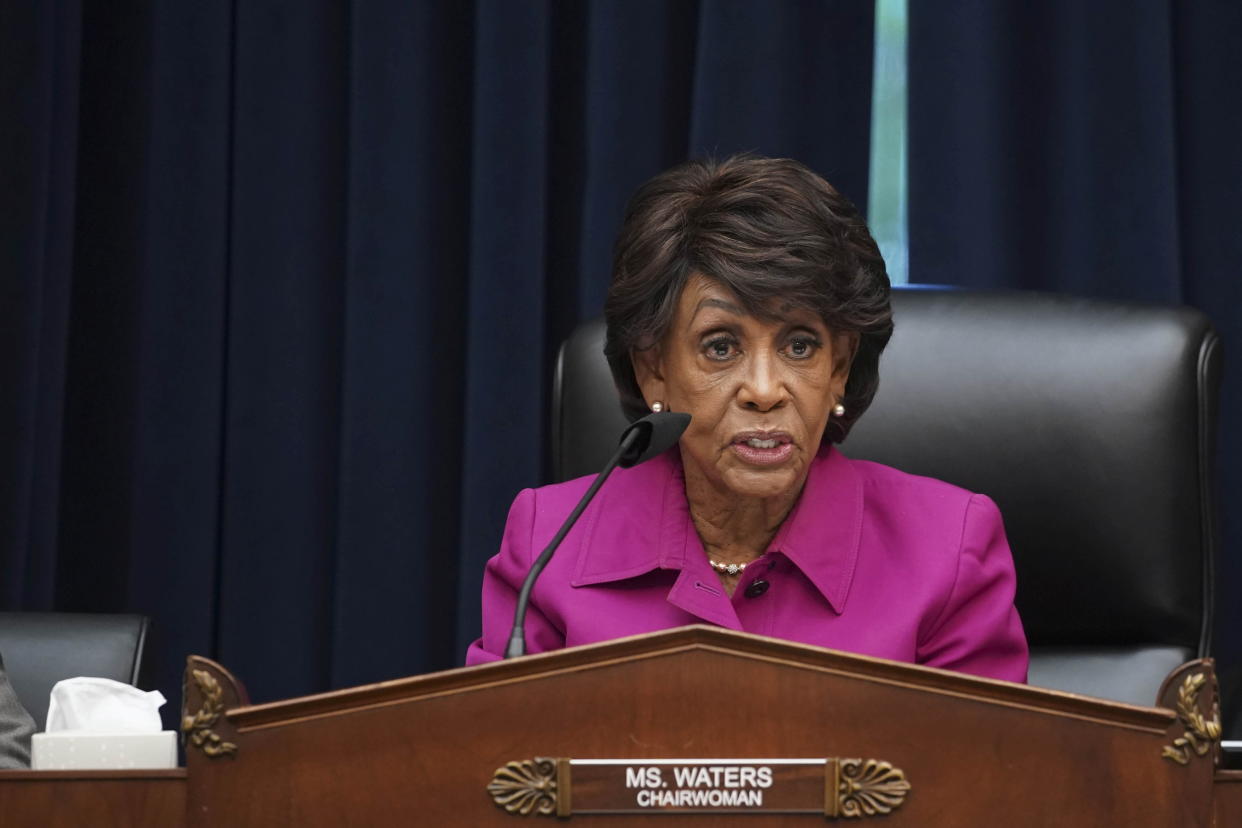 Representative and chairwoman Maxine Waters (D-CA) attends the House Financial Services Committee hearing on Capitol Hill in Washington, U.S., September 30, 2021.  Al Drago/Pool via REUTERS