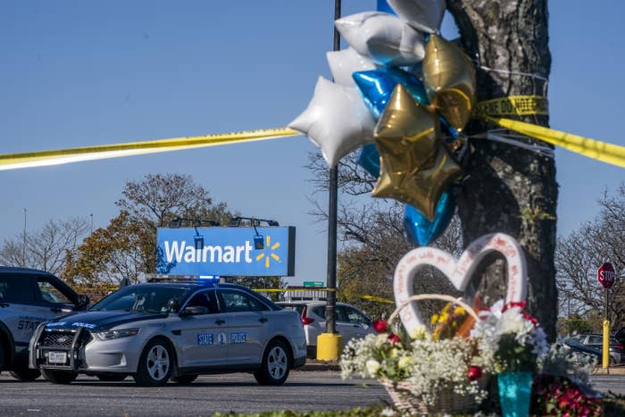 A memorial is seen at the site of a fatal shooting in a Walmart on Nov. 23 in Chesapeake, Virginia.