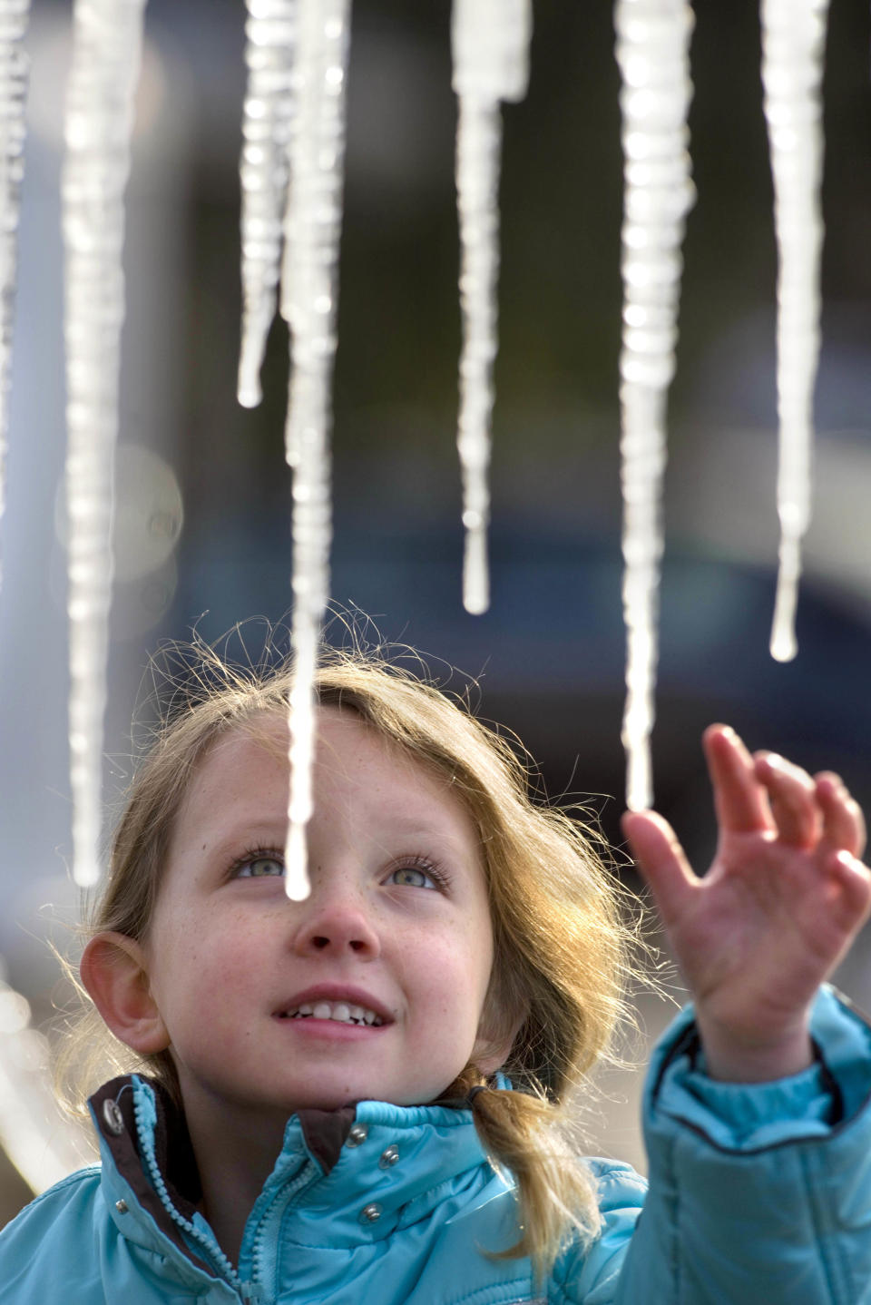 Tessa Lind examines icicles hanging from a tree in the yard of her home, Tuesday, Jan. 7, 2014, in Fort Walton Beach, Fla. Like much of the nation, the Florida panhandle experienced freezing temperatures, with overnight lows Monday dipping to around 18 degrees Fahrenheit. (AP Photo/Northwest Florida Daily, Devon Ravine)