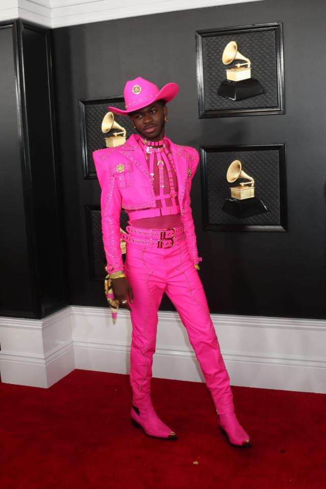 Lil Nas X Wears a Neon Versace Look & More Men in Pink at the 2020 Grammy  Awards